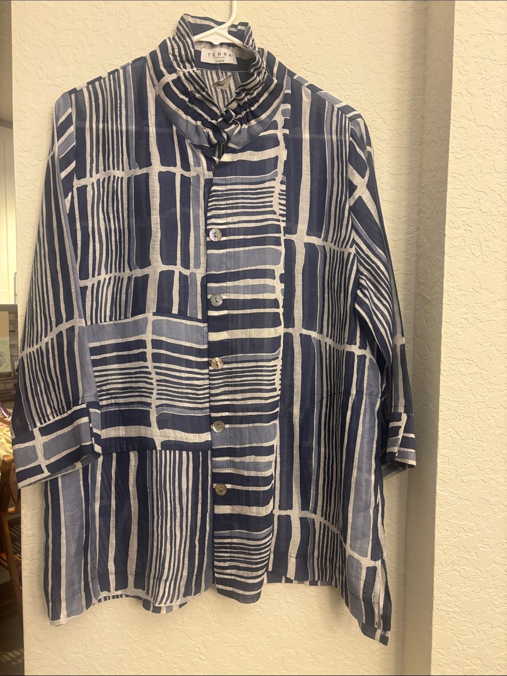 Terra & Sky Navy and White Patterned Button-Front Jacket